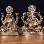 6" Pure Brass Ganesha Lakshmi Idol Set | Divine Pair Temple Murti | Prosperity Gift Set